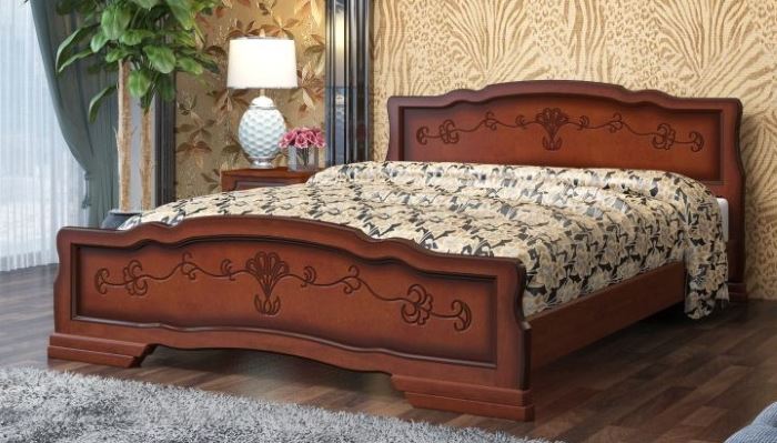 Кровать двуспальная Карина-6 (СМ 180х200) без основания с универсальными царгами ( 180х200 , дерево/МДФ , орех , без подъемного мех. , без ящиков , без матраса (Браво-мебель) )