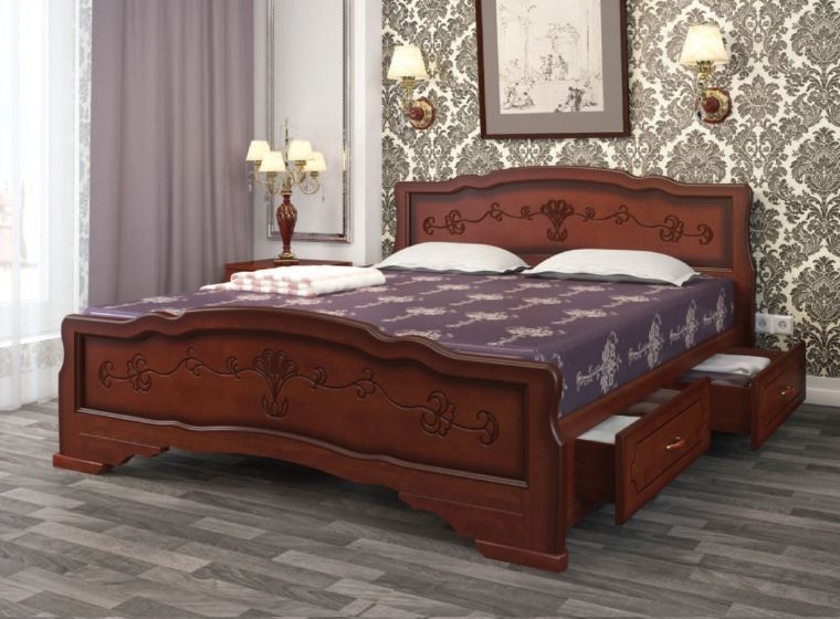 Фото Кровать двуспальная Карина-6 (СМ 180х200) с выдвижными ящиками, без основания с универсальными царга от производителя Браво-мебель в Донецке по цене 23 590 ₽