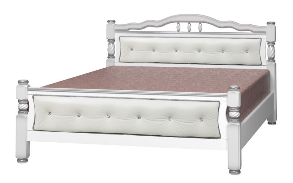 Фото Кровать двуспальная Карина-11 (СМ 140х200) с элементами светлой экокожи, без основания с универсальн от производителя Браво-мебель в Донецке по цене 22 910 ₽