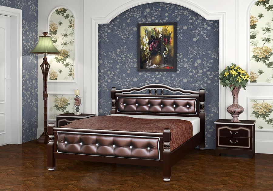 Фото Кровать двуспальная Карина-11 (СМ 140х200) с элементами экокожи, без основания с универсальными царг от производителя Браво-мебель в Донецке по цене 17 160 ₽